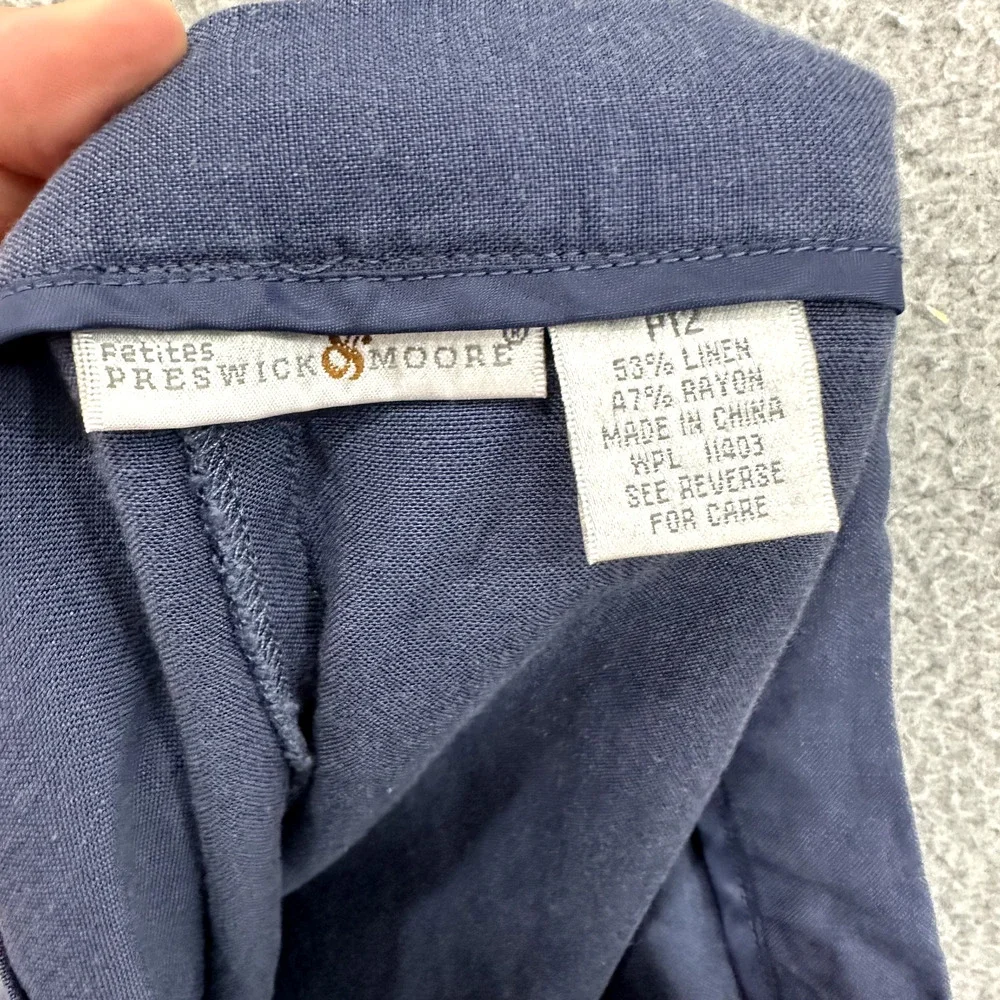 Preswick & moore Wide Leg Pants Womens 12P Blue High Waist‎ Linen Blend Beach